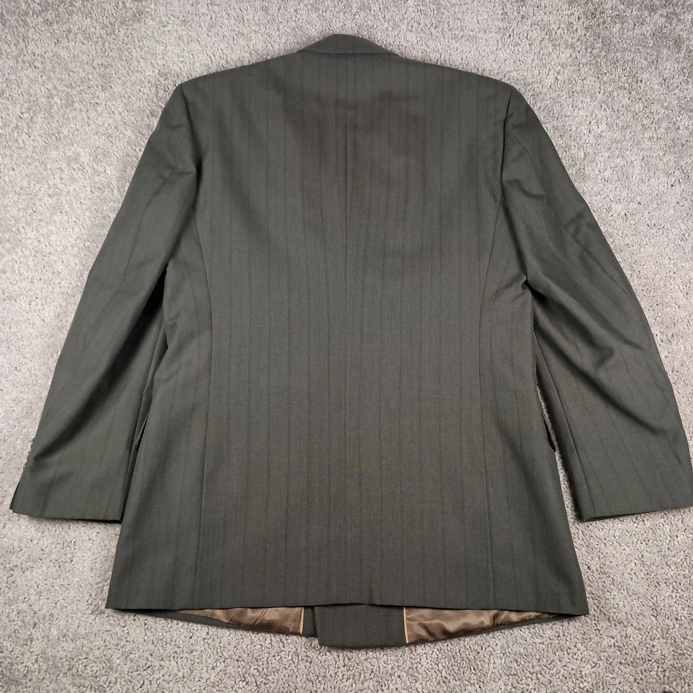 Vintage Stafford 40R Mens Double Breasted Green Blazer w/Black Blue Pinstripe